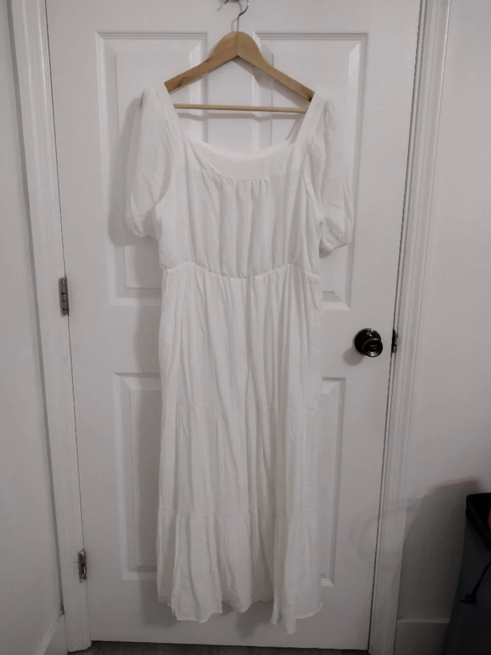 NY Collection White Maxi Dress 1X NWOT Puff Sleeve Tiered Boho Chic - Picture 6 of 8